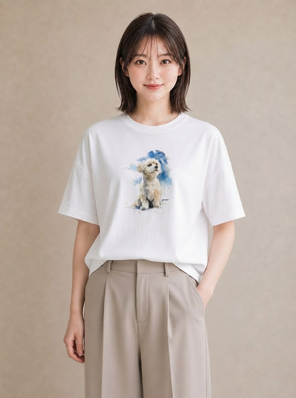 グラフィックTシャツ レディース 犬好き 犬 いぬ イラスト 可愛い 自分用 ルームウェア 白T YMAZO