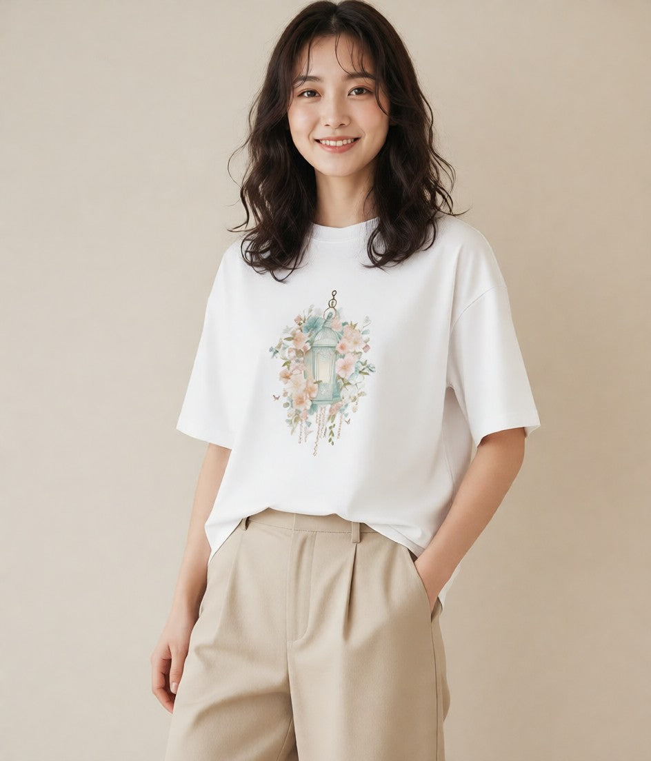 デザインTシャツ レディース ポスト 野の花 レトロ ナチュラル アンティーク イラスト モード ラフ レイヤード 白T YMAZO