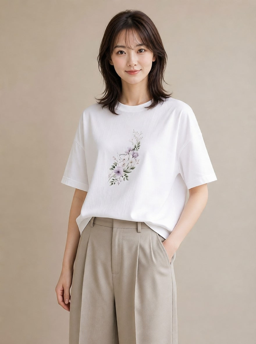 半袖Tシャツ レディース 封蝋 手紙 アンティーク ナチュラル イラスト きれいめカジュアル 春服 ミセス 白T YMAZO