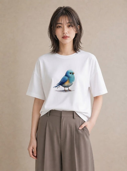 デザインTシャツ レディース シマエナガ しまえなが 動物 アニマル イラスト ラフ レイヤード 白T YMAZO