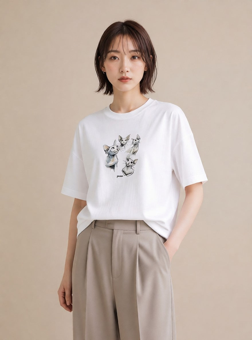 プリントTシャツ レディース シャム 猫 ねこ イラスト 上品 母の日 ビーチ 白T YMAZO