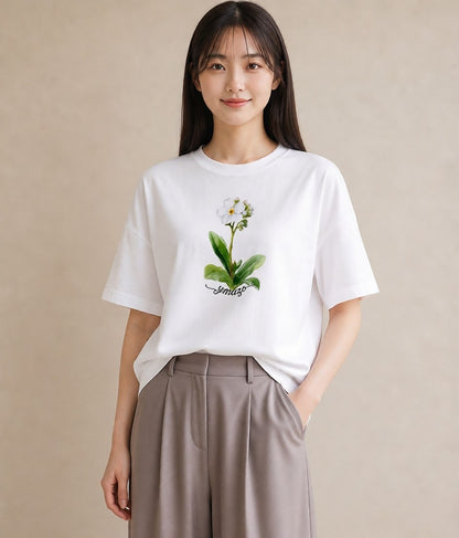 プリントTシャツ レディース 金木犀 花 花柄 イラスト シック 母の日 ビーチ 白T YMAZO