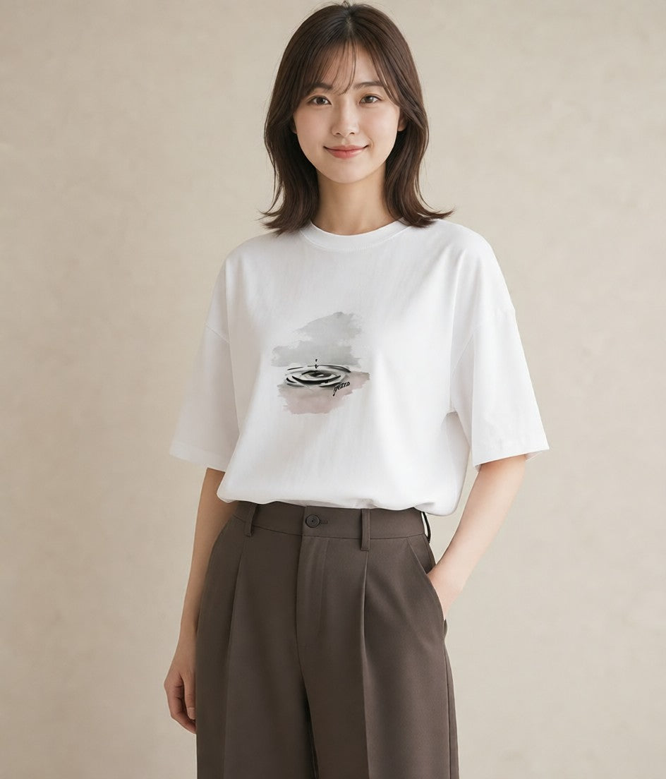 Tシャツ レディース 遠い家と鳥 風景 鳥 ナチュラル アンティーク イラスト ラフカジュアル 帰省 ラフ 白T YMAZO