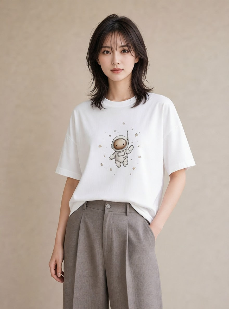 グラフィックTシャツ レディース 宇宙 星空 イラスト ミニマル カフェ巡り 女子会 白T YMAZO