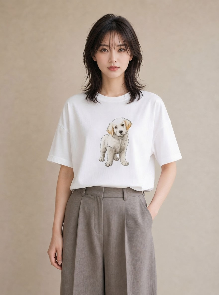 グラフィックTシャツ レディース ゴールデンレトリバー ゴールデン 犬 いぬ イラスト 淡色 姉妹 送別ギフト 白T YMAZO