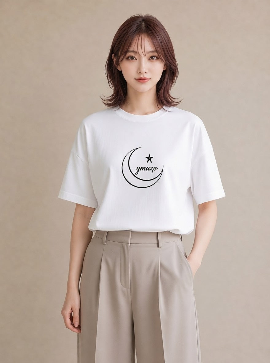 半袖Tシャツ レディース 月と星 星空 ムーン イラスト 韓国風 母娘コーデ 自分用 白T YMAZO