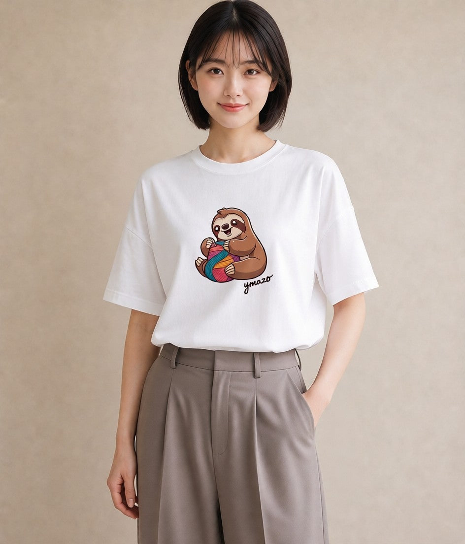 プリントTシャツ レディース ナマケモノ 動物 アニマル イラスト ゆるコーデ 友達ギフト 部屋着 白T YMAZO