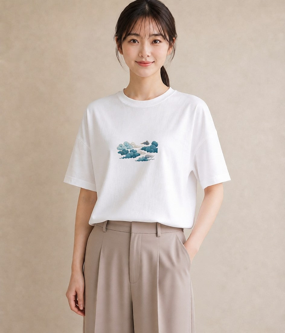 デザインTシャツ レディース 空 星空 宇宙 イラスト 韓国風 帰省 ラフ 白T YMAZO