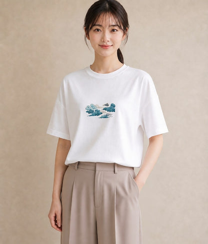デザインTシャツ レディース 空 星空 宇宙 イラスト 韓国風 帰省 ラフ 白T YMAZO