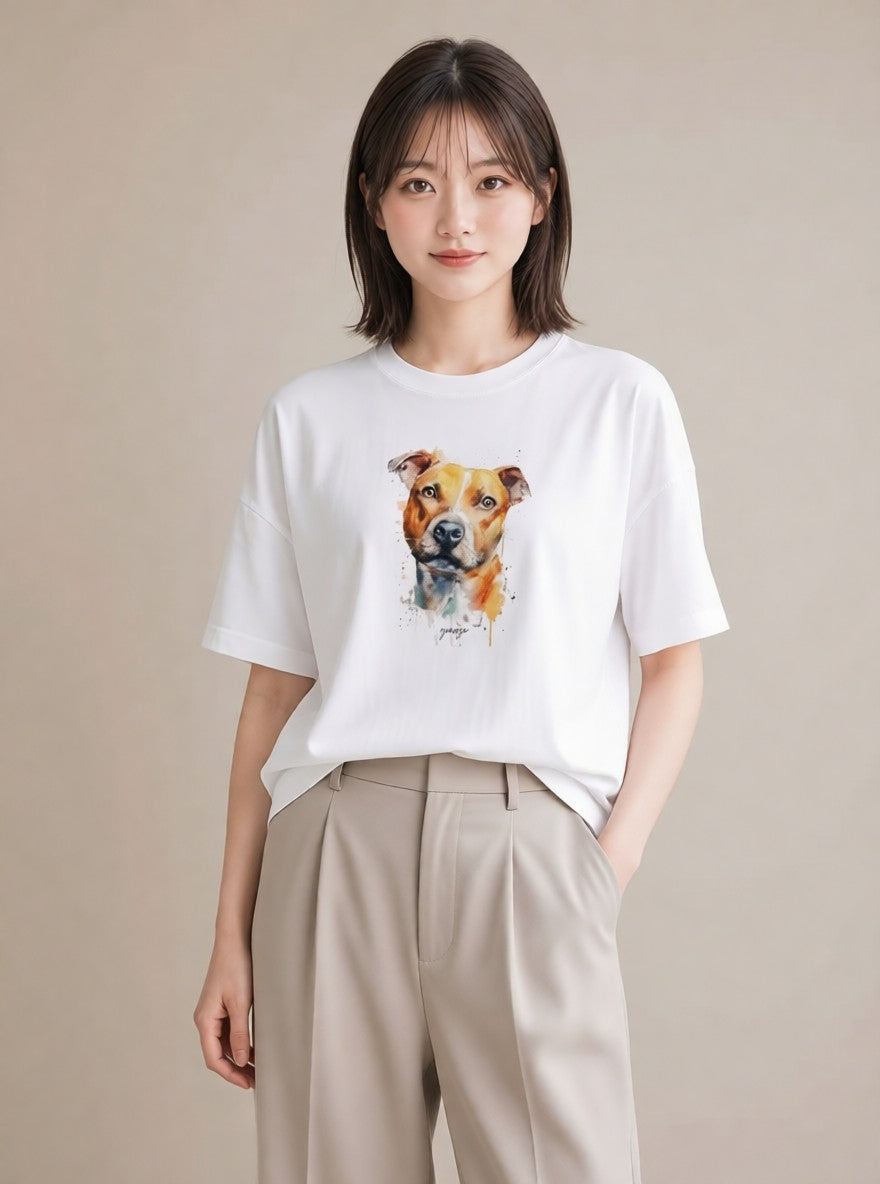グラフィックTシャツ レディース ミックス犬 犬 いぬ イラスト 韓国風 お揃い 親子 白T YMAZO