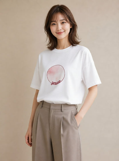 グラフィックTシャツ レディース 紙風船 和紙 ナチュラル アンティーク イラスト 綿100 デート 白T YMAZO