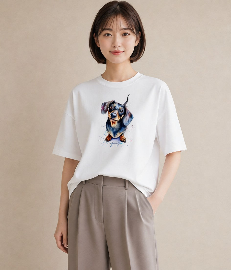 デザインTシャツ レディース いぬ 犬 ワンコ イラスト ニュアンス デート 帰省 白T YMAZO