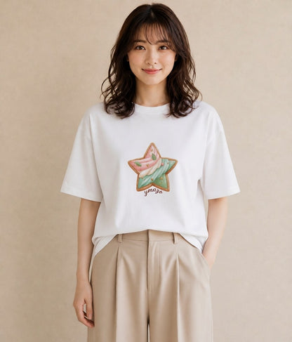 半袖Tシャツ レディース 星 星空 宇宙 イラスト お洒落 買い物 夏コーデ 白T YMAZO