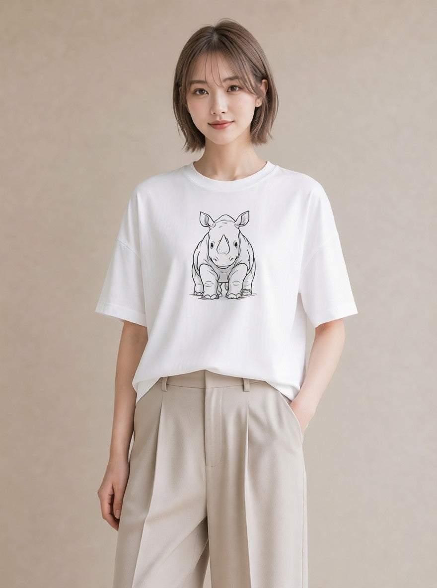 Tシャツ レディース サイ 動物 アニマル イラスト きれいめカジュアル デイリーウェア 休日 白T YMAZO