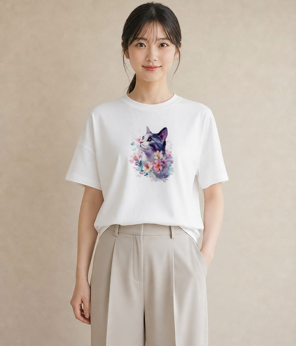 グラフィックTシャツ レディース シャム 猫 ねこ イラスト 休日コーデ 散歩 お出かけ 白T YMAZO