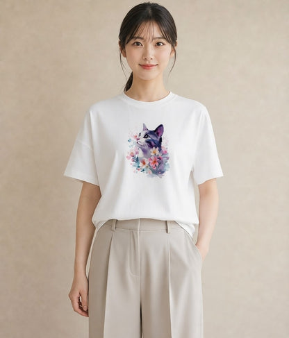 グラフィックTシャツ レディース シャム 猫 ねこ イラスト 休日コーデ 散歩 お出かけ 白T YMAZO