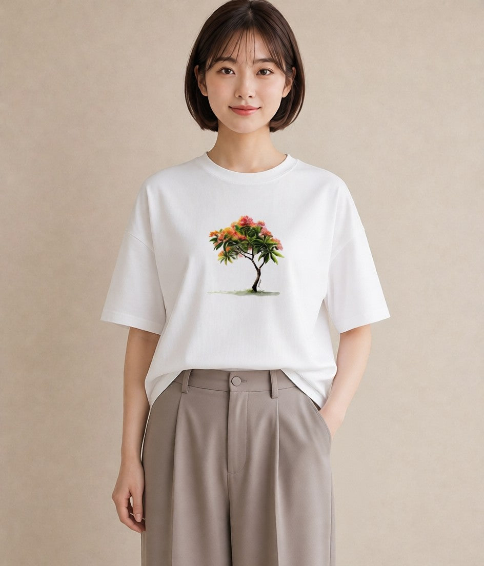 プリントTシャツ レディース 木 植物 ボタニカル イラスト 可愛い 散歩 お出かけ 白T YMAZO