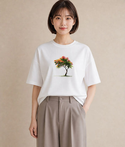 プリントTシャツ レディース 木 植物 ボタニカル イラスト 可愛い 散歩 お出かけ 白T YMAZO