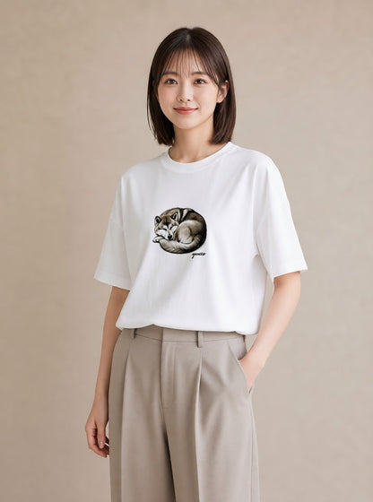 Tシャツ レディース 秋田犬 犬 いぬ イラスト カフェコーデ 敬老の日 ホワイトデー 白T YMAZO