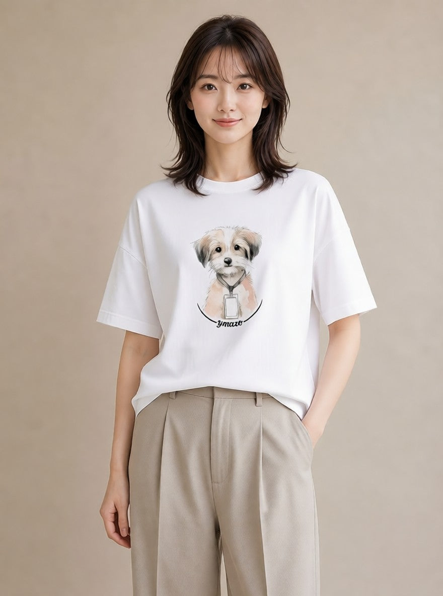 プリントTシャツ レディース ミックス犬 犬 いぬ イラスト きれいめカジュアル 通学 誕生日プレゼント 白T YMAZO