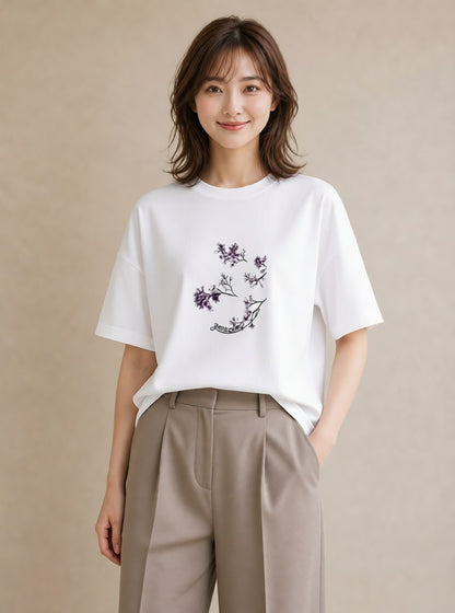 プリントTシャツ レディース さくら 桜 桜の枝 イラスト レトロ 通学 誕生日プレゼント 白T YMAZO