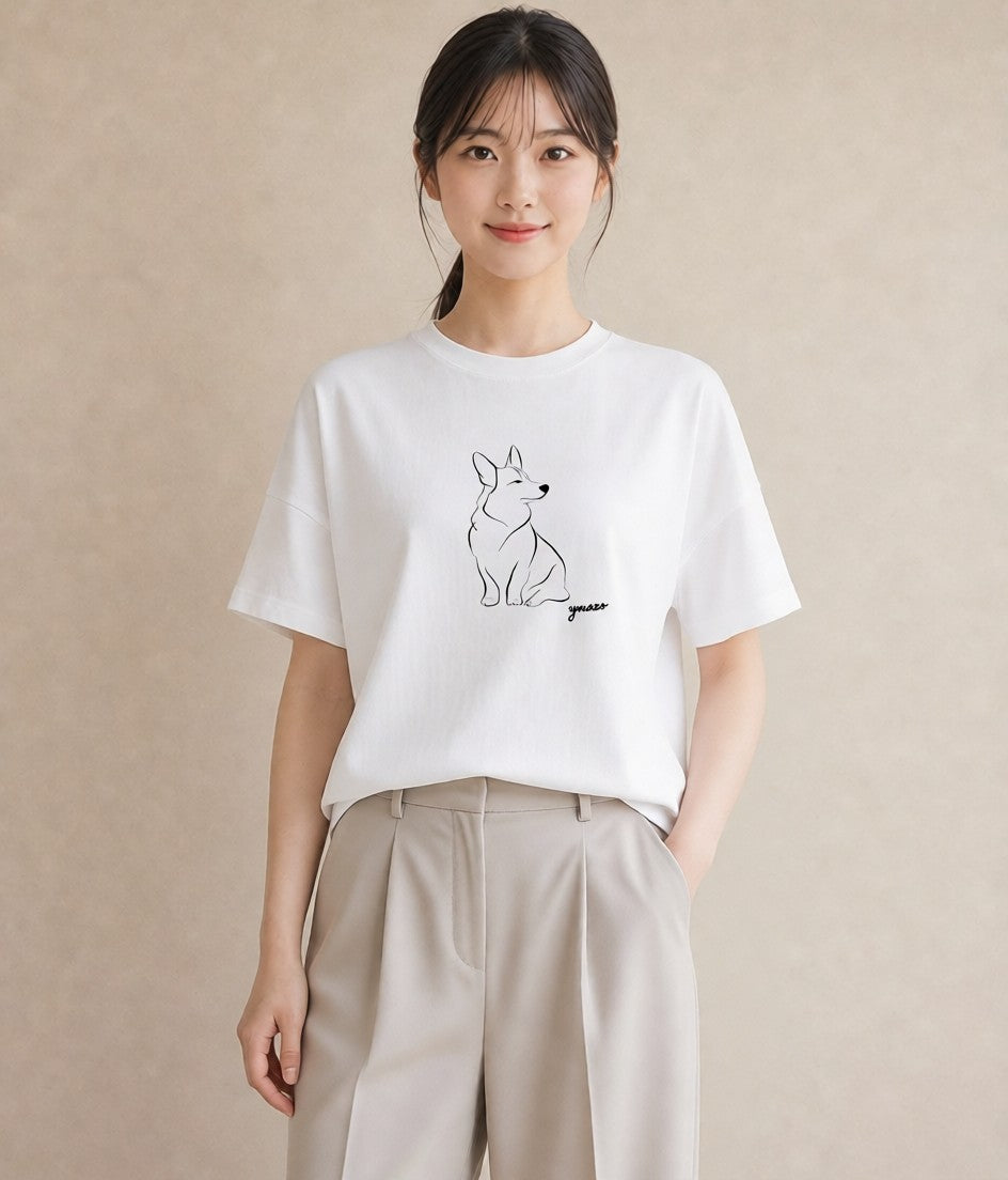 デザインTシャツ レディース 犬 いぬ わんこ イラスト 韓国風 旅行用 海 白T YMAZO