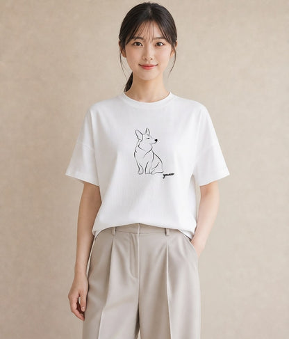 デザインTシャツ レディース 犬 いぬ わんこ イラスト 韓国風 旅行用 海 白T YMAZO