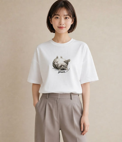 半袖Tシャツ レディース 愛猫 猫 ねこ イラスト カジュアル ミセス 春コーデ 白T YMAZO