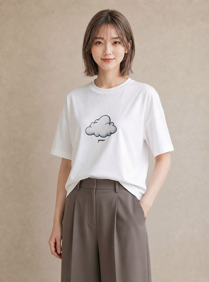 半袖Tシャツ レディース 雲 星空 宇宙 イラスト シック 公園 ママ 白T YMAZO