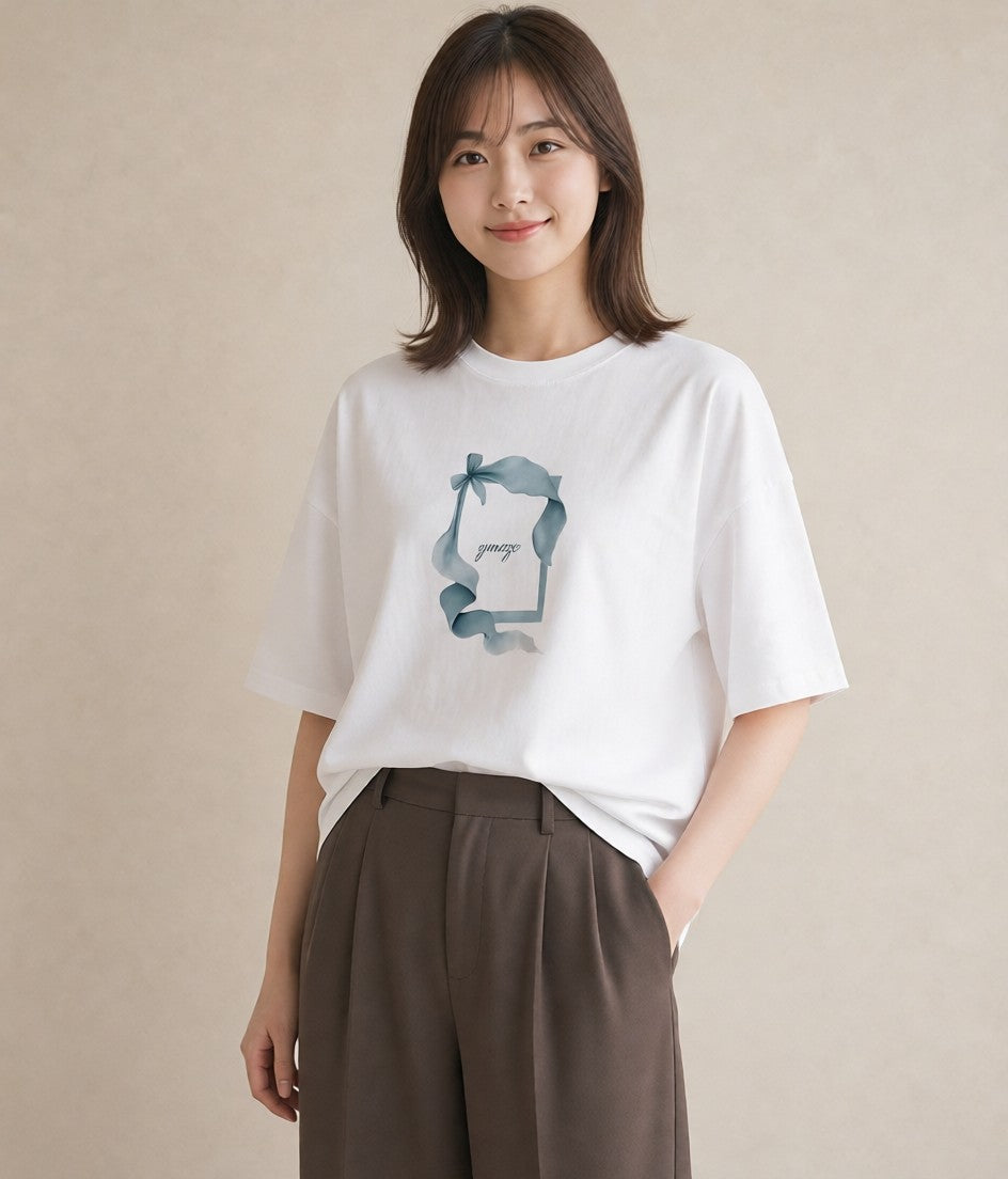 デザインTシャツ レディース レースハンカチ レース ハンカチ ナチュラル アンティーク イラスト 普段使い 友達ギフト 部屋着 白T YMAZO