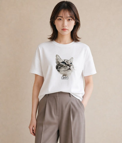 デザインTシャツ レディース ベンガル 猫 ねこ イラスト 個性的 お揃い 親子 白T YMAZO