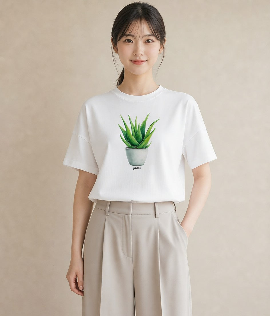 Tシャツ レディース 観葉植物 植物 ボタニカル イラスト きれいめカジュアル 親子 20代 白T YMAZO
