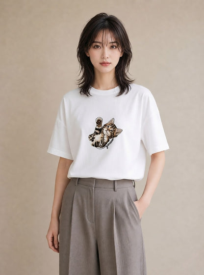 デザインTシャツ レディース アメリカンショートヘア 猫 ねこ イラスト ガーリー ギフト 母の日 白T YMAZO