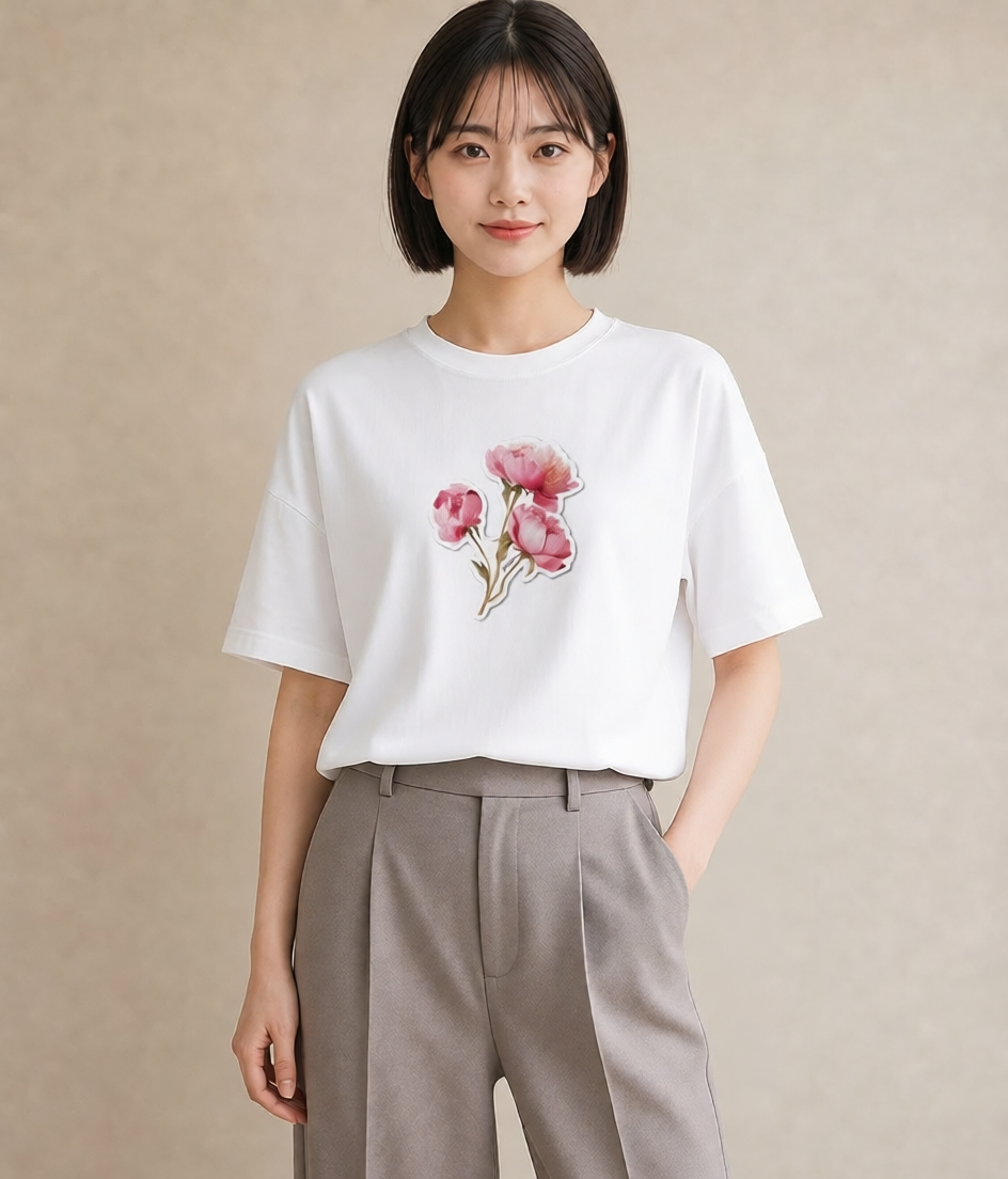 デザインTシャツ レディース 彼岸花 花 花柄 イラスト ラフ レイヤード 白T YMAZO
