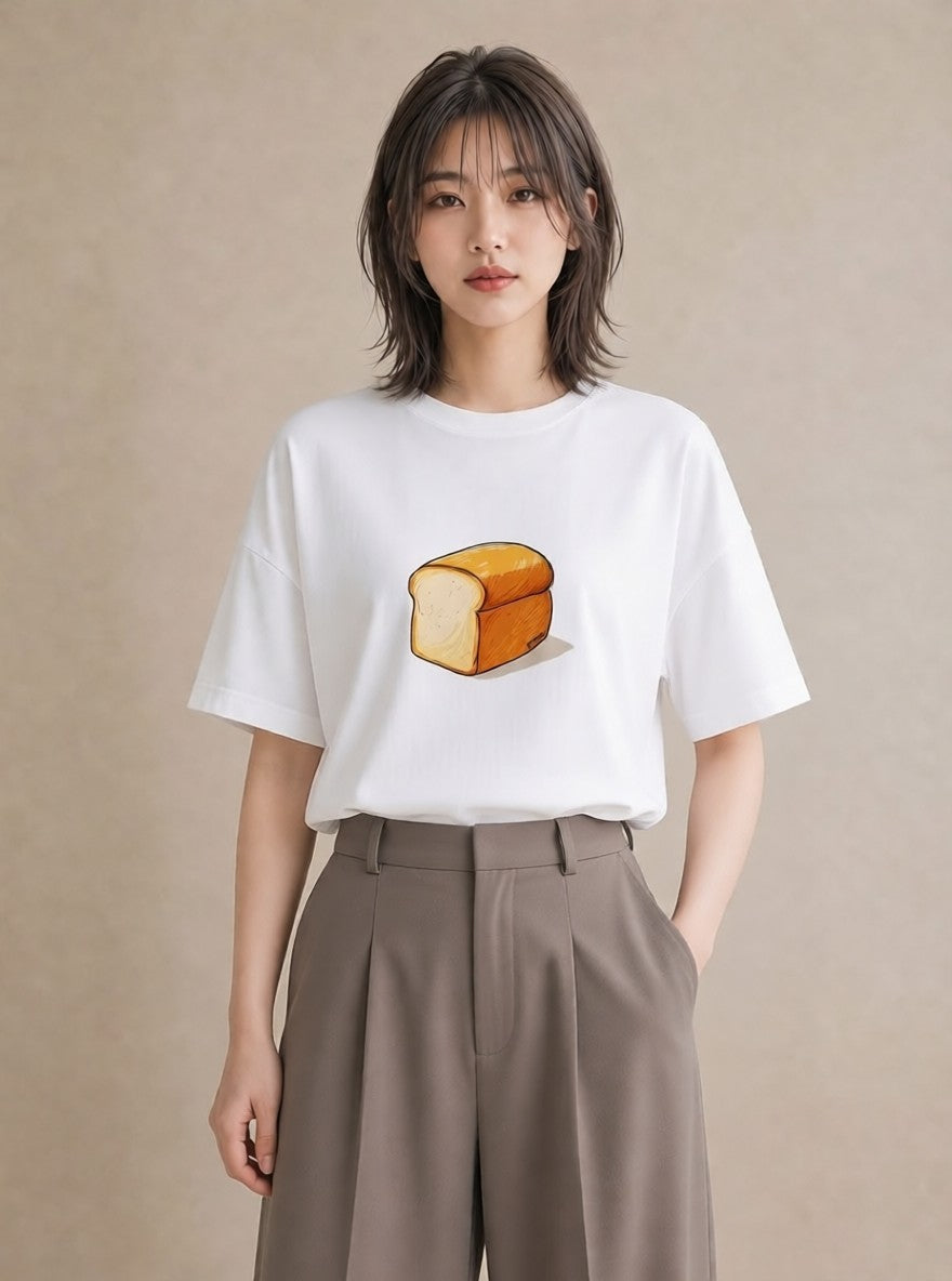 プリントTシャツ レディース 食パン 食べ物 フード イラスト 普段使い 送別ギフト 通勤 白T YMAZO