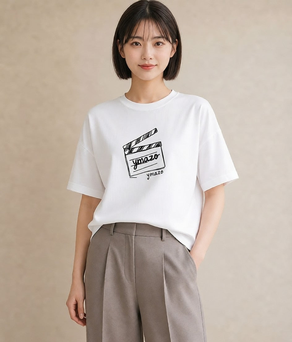 グラフィックTシャツ レディース カメラ フィルムカメラ レトロカメラ イラスト きれいめカジュアル ペアコーデ 秋コーデ 白T YMAZO