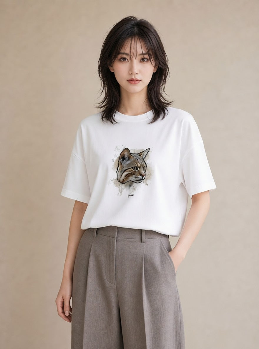デザインTシャツ レディース アビシニアン 猫 ねこ イラスト ゆるコーデ 旅行 母娘コーデ 白T YMAZO