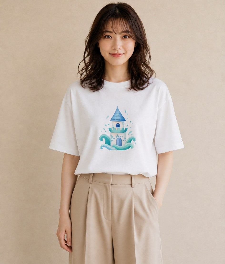 半袖Tシャツ レディース 波 星空 宇宙 イラスト レトロ 通勤 在宅 白T YMAZO