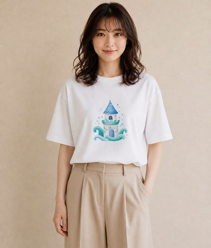 半袖Tシャツ レディース 波 星空 宇宙 イラスト レトロ 通勤 在宅 白T YMAZO