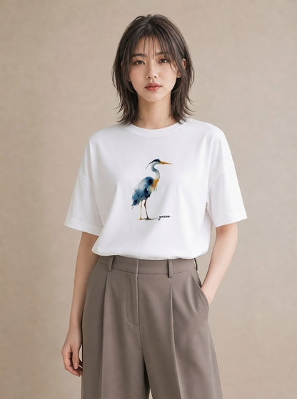 Tシャツ レディース ハシビロコウ 動物 アニマル イラスト レトロ 秋コーデ おしゃれギフト 白T YMAZO