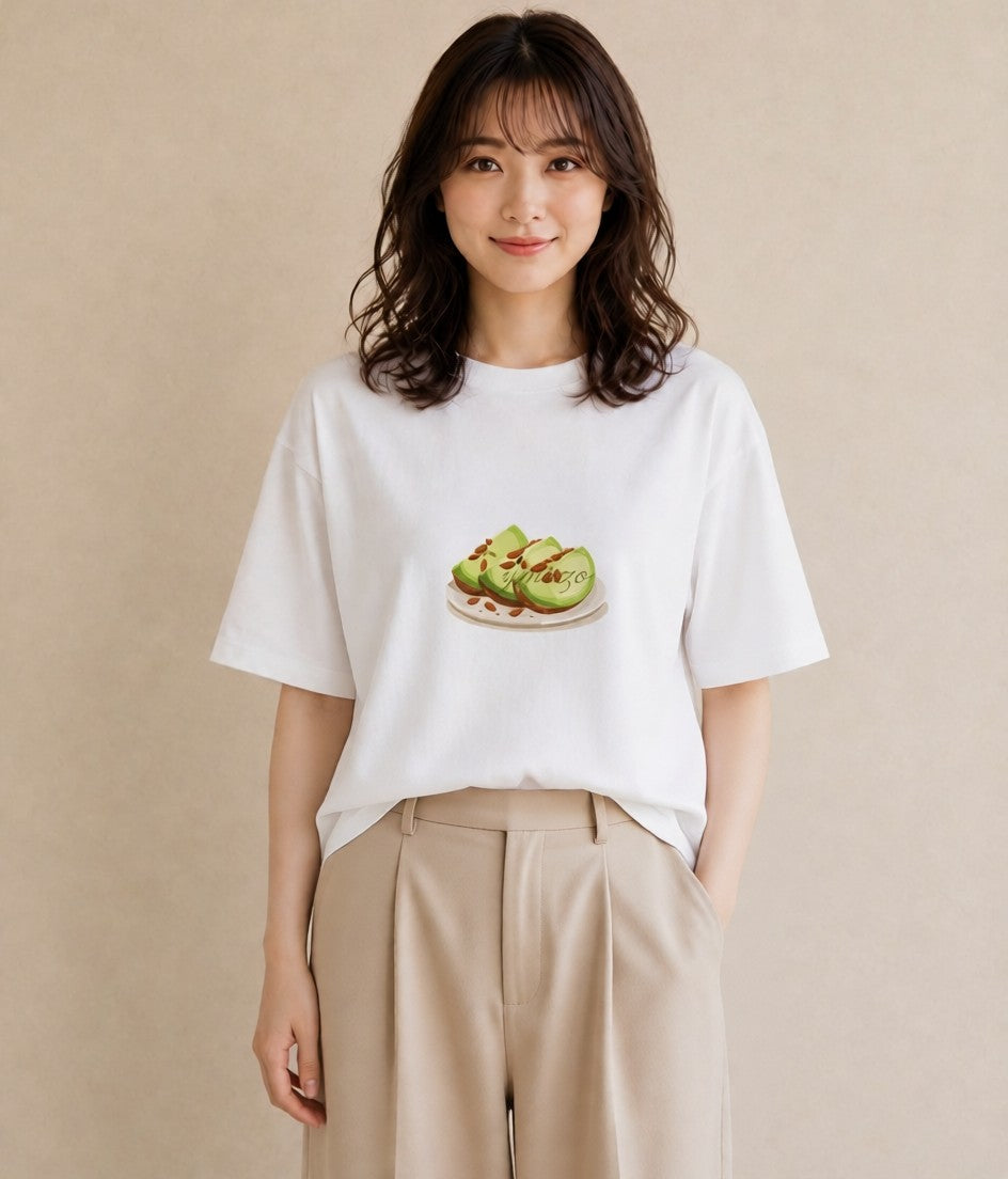 Tシャツ レディース アボカド 食べ物 フード イラスト カフェ巡り 女子会 白T YMAZO
