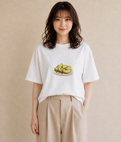 Tシャツ レディース アボカド 食べ物 フード イラスト カフェ巡り 女子会 白T YMAZO