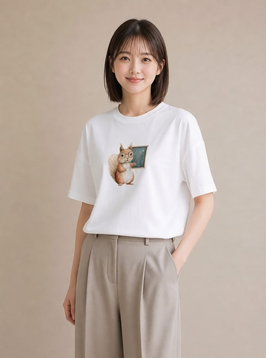 デザインTシャツ レディース リス ペット 動物 イラスト ラフ 母娘コーデ 自分用 白T YMAZO