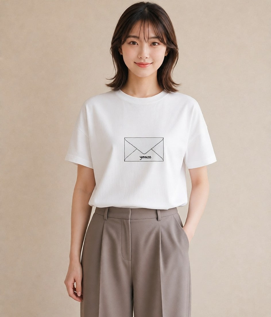 Tシャツ レディース 封蝋 手紙 アンティーク ナチュラル イラスト シック ラフ レイヤード 白T YMAZO