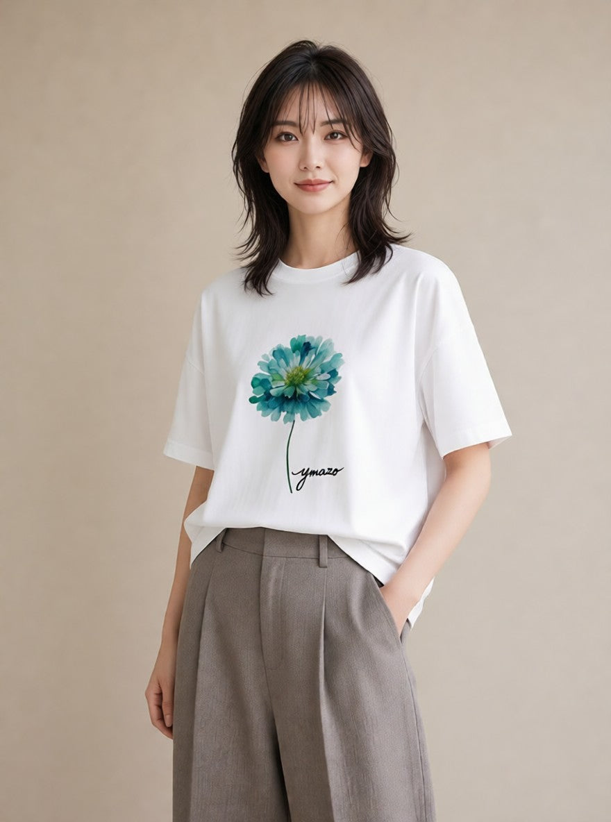 デザインTシャツ レディース カーネーション 花 花柄 イラスト 韓国風 綿100 デート 白T YMAZO