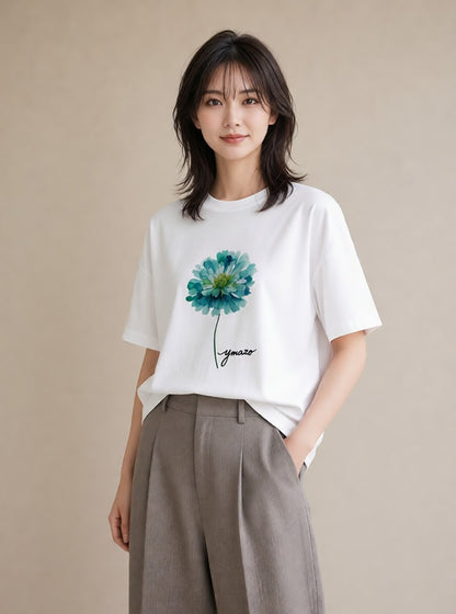 デザインTシャツ レディース カーネーション 花 花柄 イラスト 韓国風 綿100 デート 白T YMAZO