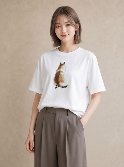 Tシャツ レディース いぬ 犬 ワンコ イラスト フェミニン 母の日 ビーチ 白T YMAZO
