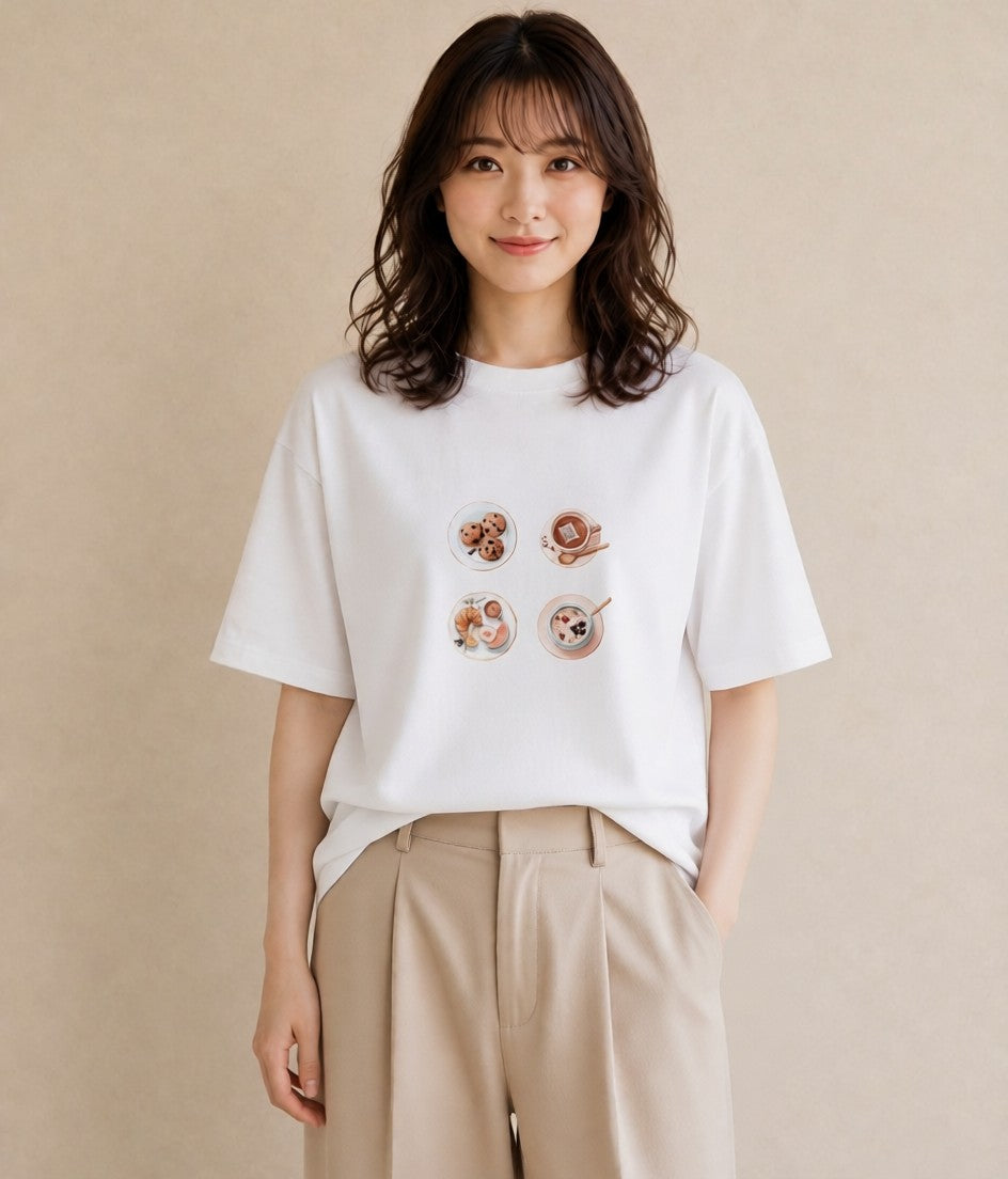プリントTシャツ レディース たまご 食べ物 フード イラスト お洒落 在宅 公園 白T YMAZO