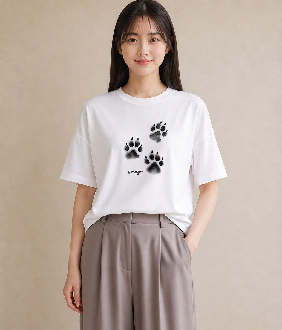 半袖Tシャツ レディース 肉球 猫 ねこ イラスト レトロ 秋コーデ おしゃれギフト 白T YMAZO
