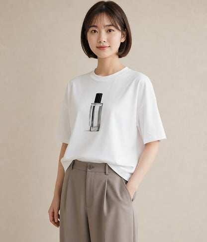 プリントTシャツ レディース 香水 香水瓶 パフューム イラスト ガーリー カフェ巡り 女子会 白T YMAZO
